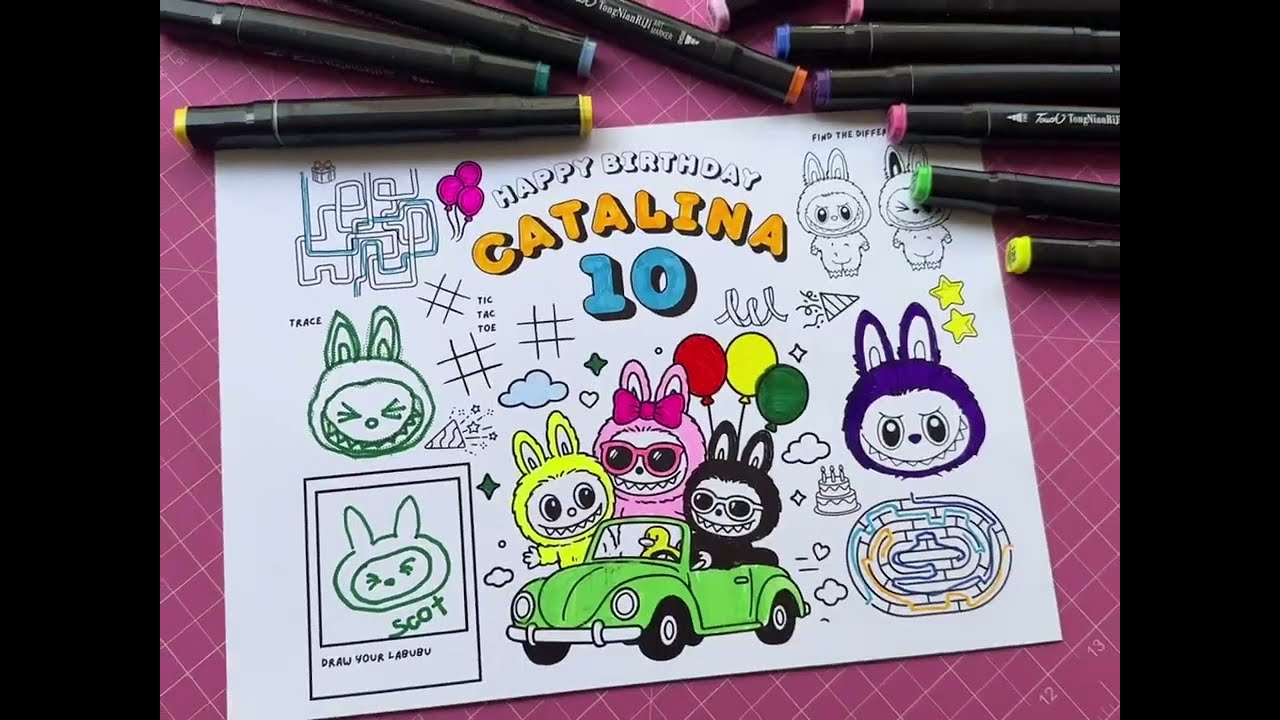 Cute Monster Coloring Placemat ✿ Canva Template | Printable Birthday Party Activity for Kids