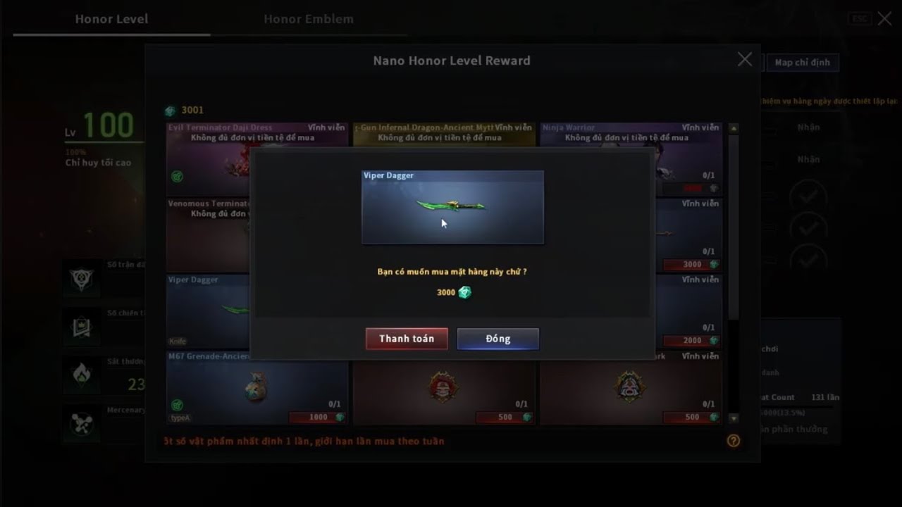 Mua Cận Chiện (Viper Dagger) 3000 Shop Nano Mùa 3