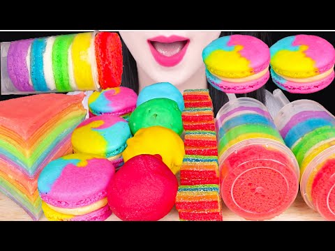 <strong>ASMR</strong> RAINBOW <strong>PUSH</strong> POP, UNICORN MACARON, DONUT POP, CREPE CAKE 무지개 푸시팝 케이크, 유니콘 마카롱 먹방 EATING SOUNDS