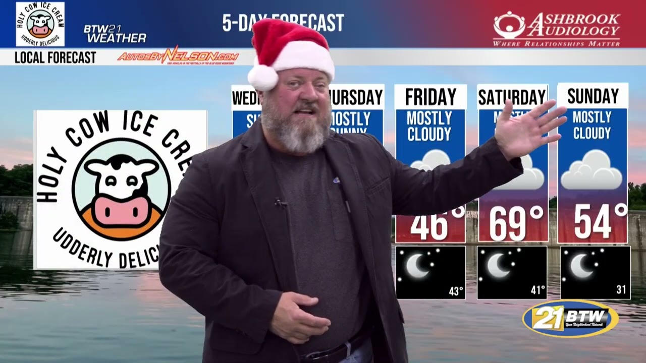 BTW21'S 5 Day weather report Brought to you by Ashbrook audiology and Holy Cow ice cream