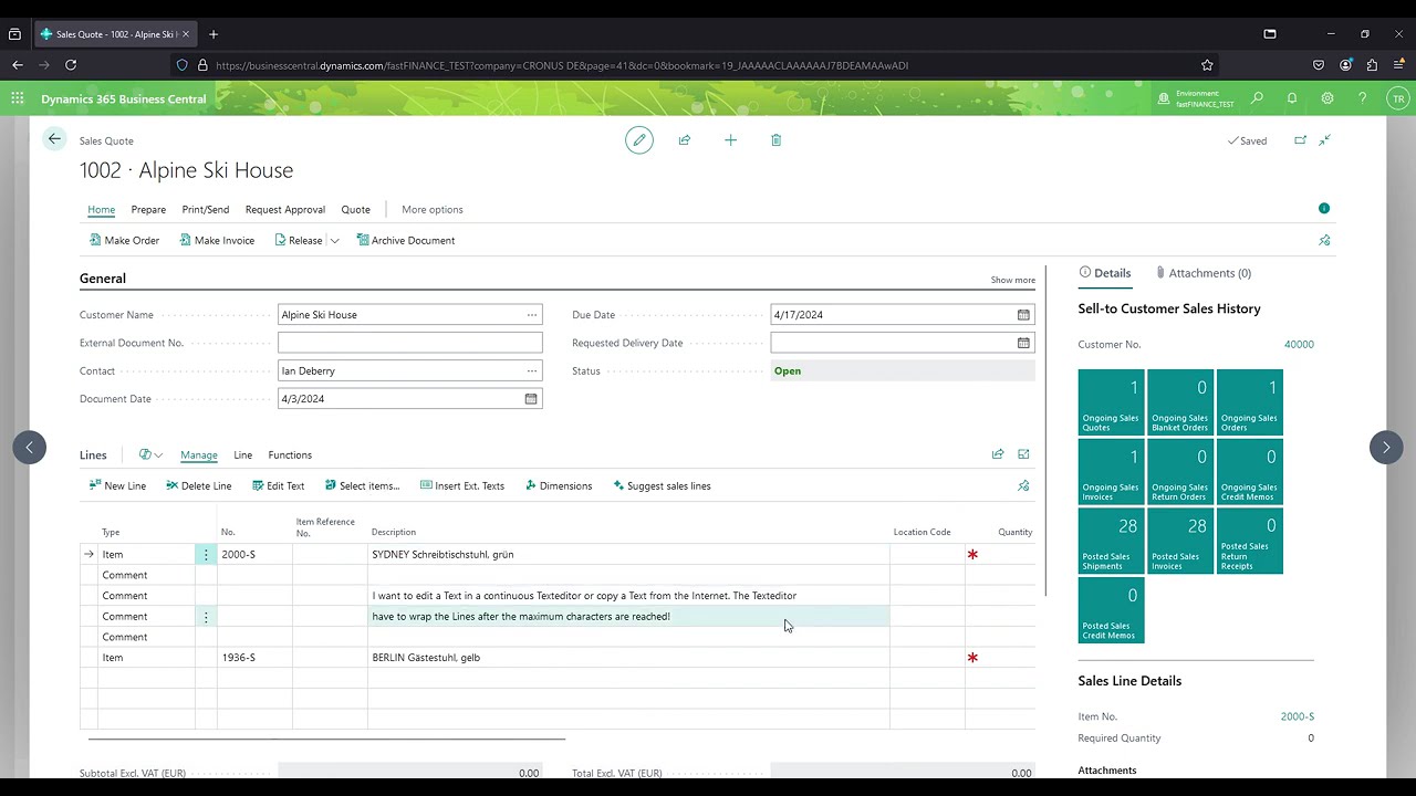 fastEDIT Edit Sales Quote Lines