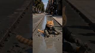 Gino vs. the puddle… again 💦😂 #funnycats #fun