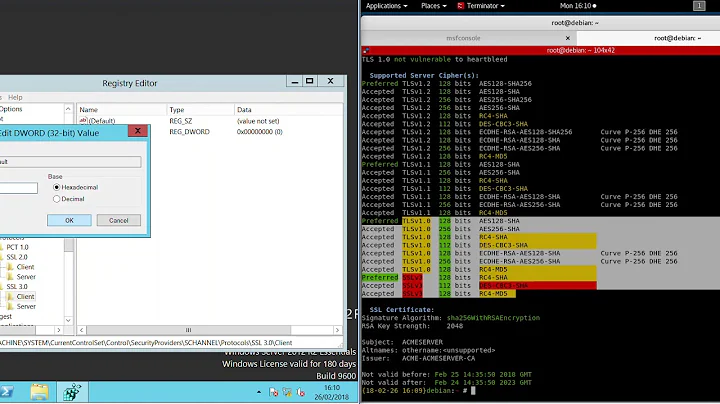 Disable SSLv3 & TLS1.0 Windows Server 2012 R2