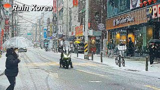 함박눈 내리는 고려대 인근 골목. Heavy snowfall in an alley near Korea University in Seoul. 大雪のソウル高麗大学. seoul snow