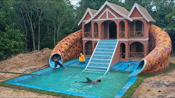 100Days  Building Underground two-story House with water Slide To Swimming Pool
