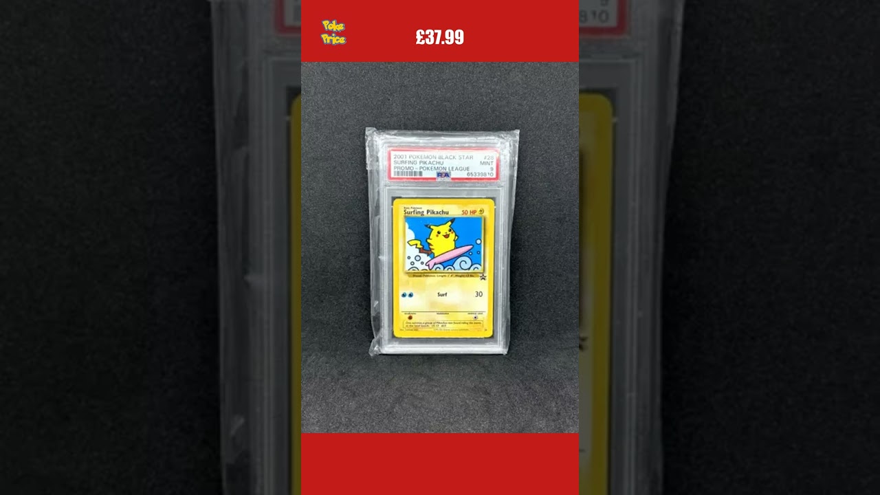 PSA 9 2001 Surfing Pikachu 28 Black Star Promo League Pokemon Card - Mint!