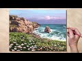 Acrylic Painting Sea Cliff Flowers