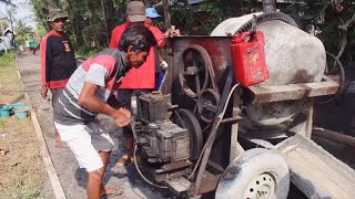 Cement Mixer Diesel Engine Startup, How to Mix Concrete and Sand by Hand