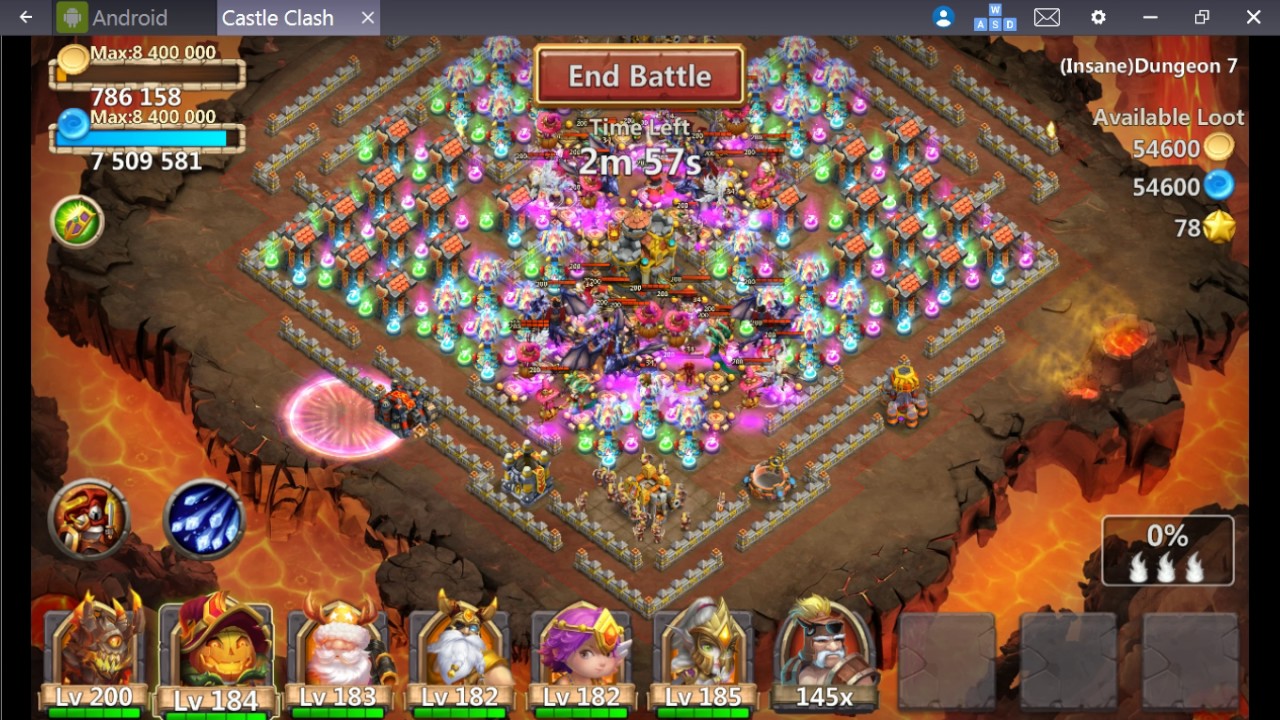 castle clash Insane dungeon 7-5 f2p подземка 7-5 бездонатными героями