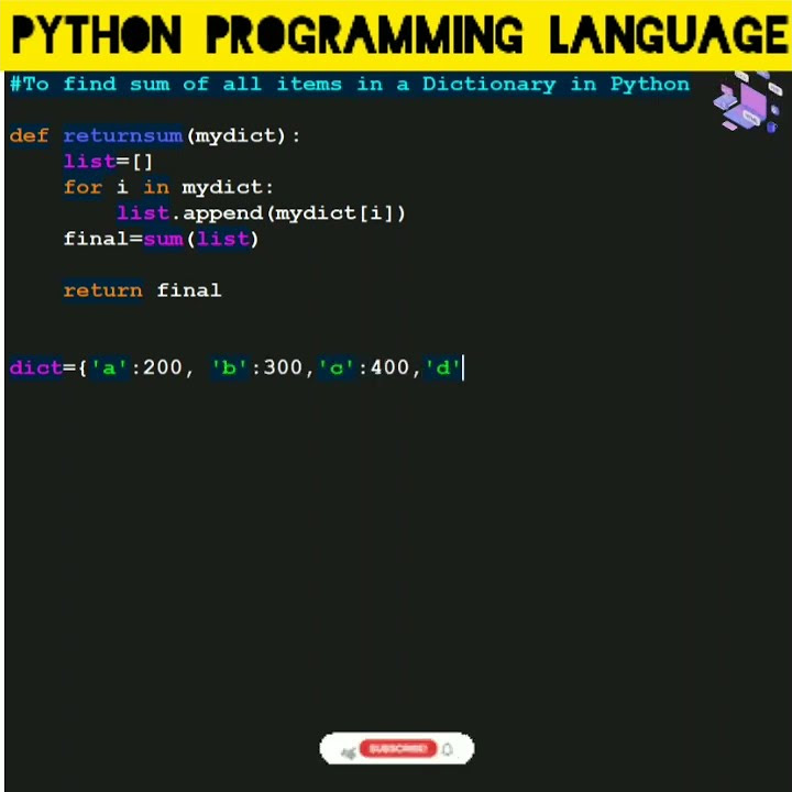 #python 97 To find the sum of all items in a dictionary in Python ...