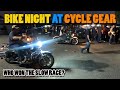 CYCLE GEAR Monthly Bike Night, Slow Races, Lots of MOTORCYCLES