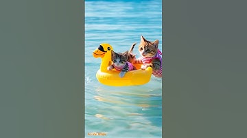 Mèo mẹ và mèo con đi tắm biển#shortvideo #cat #chumeocon