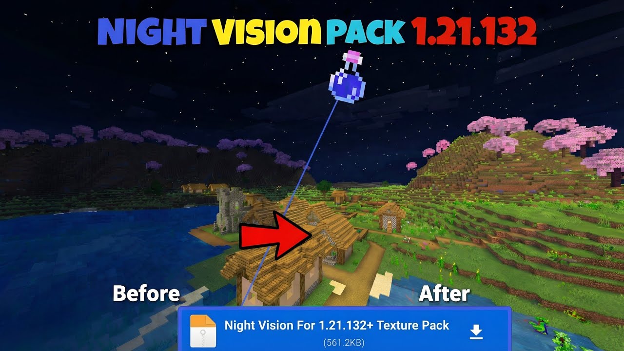 NEW Night Vision Texture Pack 1.21.132 🔥 Works on Realms & Servers (No ...