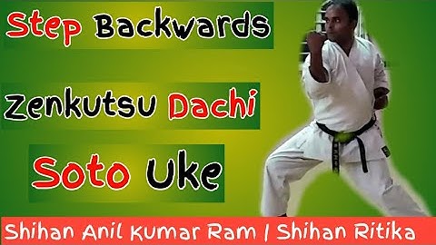 step backwards Zenkutsu dachi Soto Uke | पीछे जाते हुए Zenkutsu Dachi में soto Uke