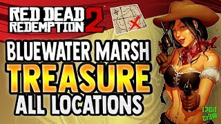 Red Dead Online Tesoro del pantano de Bluewater / Bluewater Marsh Treasure  Map Location 