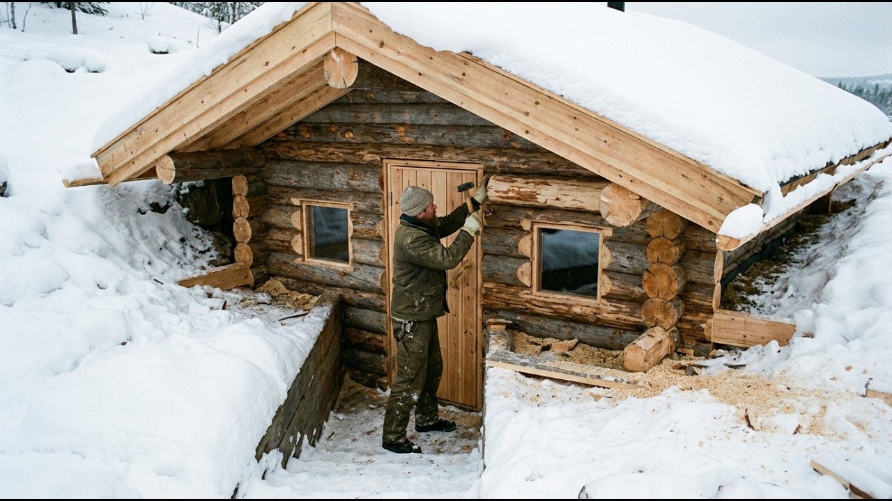 Building a Semi-Underground Wooden Shelter | Full Handmade Process