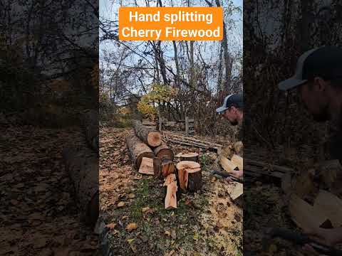 Hand splitting Cherry Firewood, Natural workout ;) DIY