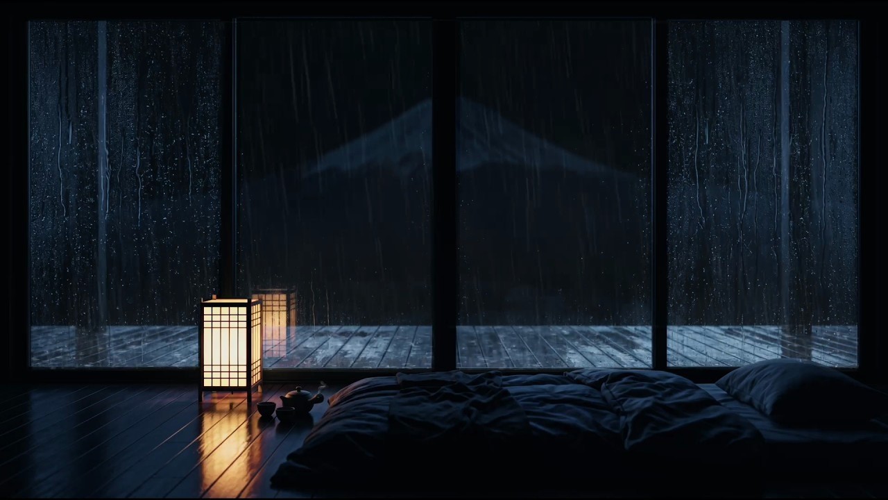 Thunderstorm & Heavy Rain - Dark Japanese Mountain Bedroom | 12 Hours  Sleep
