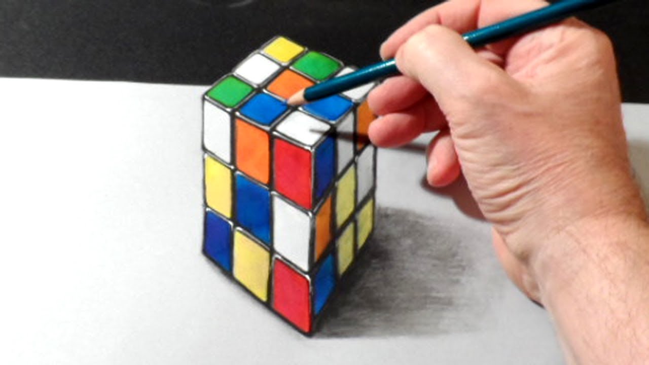 ⁣How to Draw 3D Rubik’s Cube - Trick Art on Paper