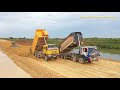 Powerful Dump Trucks Unloading Soil Build Road ឡានប៊ែនចាក់ដី អាប៊ុលរុញដីធ្វើផ្លូវ