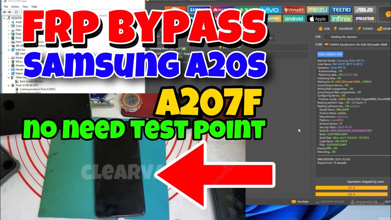 Samsung a20s FRP Bypass | SM-A207f frp bypass without Test point need EDL Cable