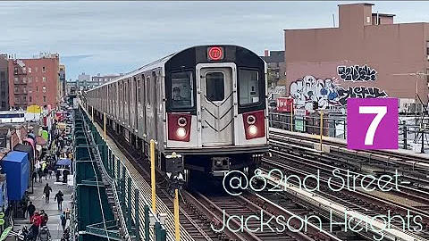 (7) train action at 82nd Street-Jackson Heights.