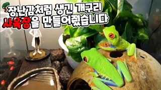 결국 데려왔습니다ㅋㅋ 썸네일 제가찍었습니다.  가장 그림같은 개구리의 사육장 꾸미기