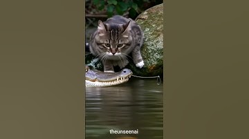 brave cat faces crocodile.#aiart #cat #animals #animation #shorts #short #cute #ai #viral #pets #new