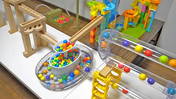 Marble run race ASMR ☆ Round and round transparent tunnel, colorful elevator and usual wooden slope