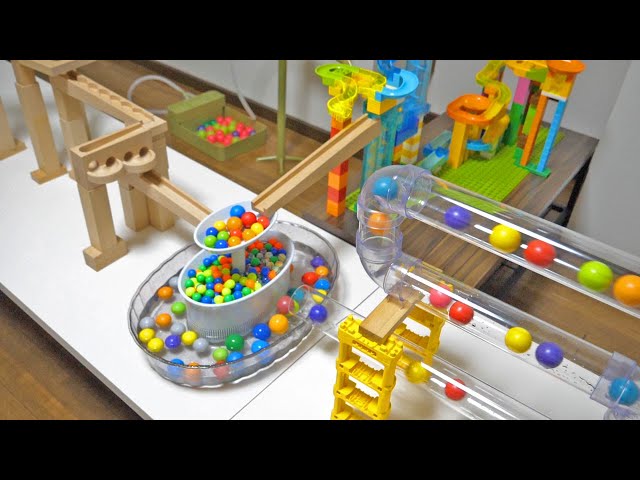 Marble run race ASMR ☆ Round and round transparent tunnel, colorful elevator and usual wooden slope class=