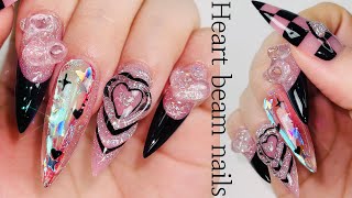 Cute Heart nail art 💗🏁 with Madam Glam / ASMR / Polygel extension