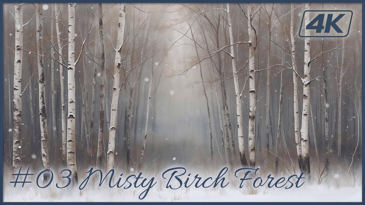 Winter Nature #03 | Misty Birch Forest Snowfall | 4K Art Wallpaper | Seamless Loop | 3 Hours