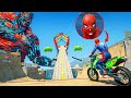 TEAM SPIDERMAN Challenge MONSTER RAMP | All Superheroes Dirt MOTORCYCLES RACING Sea Ramp #104