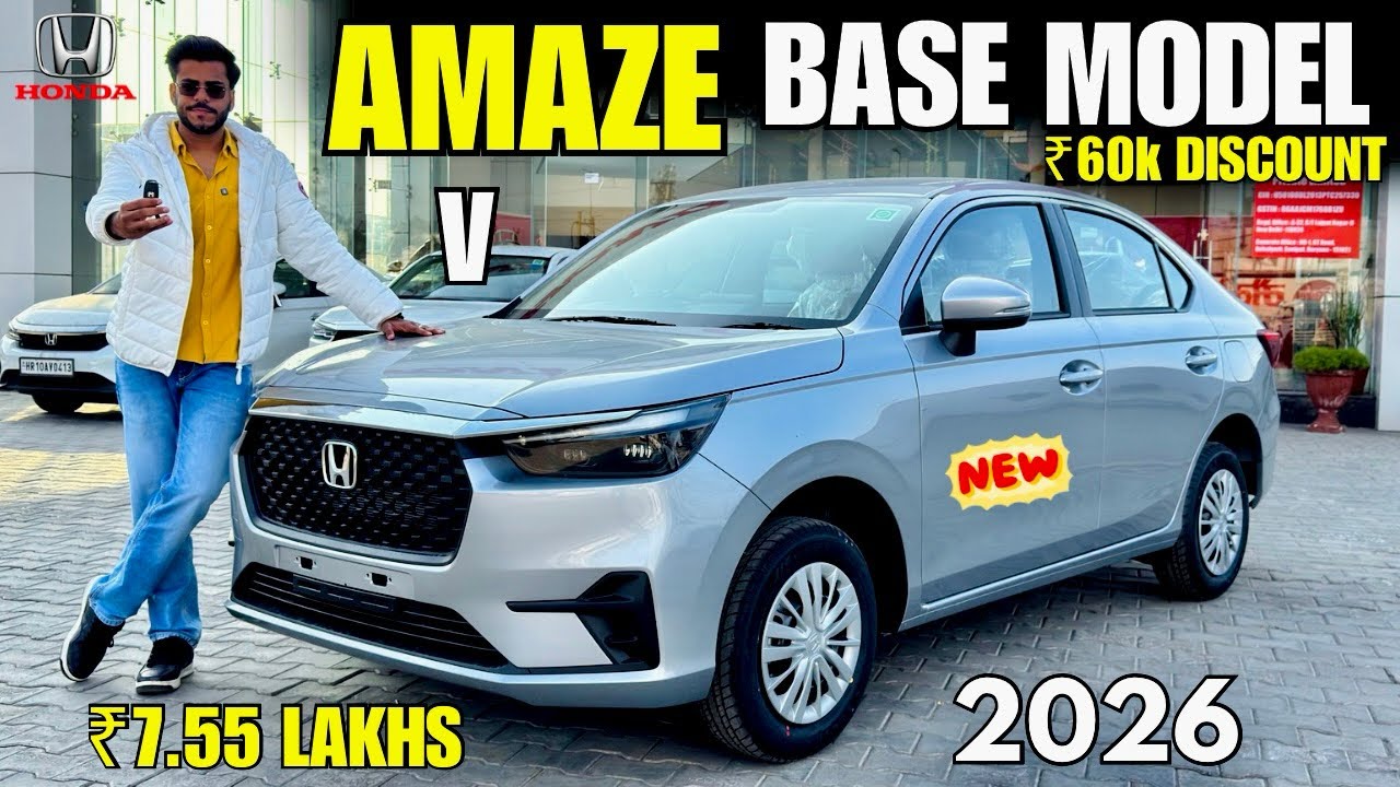 Honda Amaze V Base Model 2026 Detailed Review ✅ Amaze Base Model New Price & Features 🔥