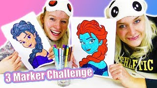 THREE MARKER CHALLENGE | Eiskönigin Elsa mit nur 3 STIFTEN malen | Nina vs. Kathi von Spiel mit mir