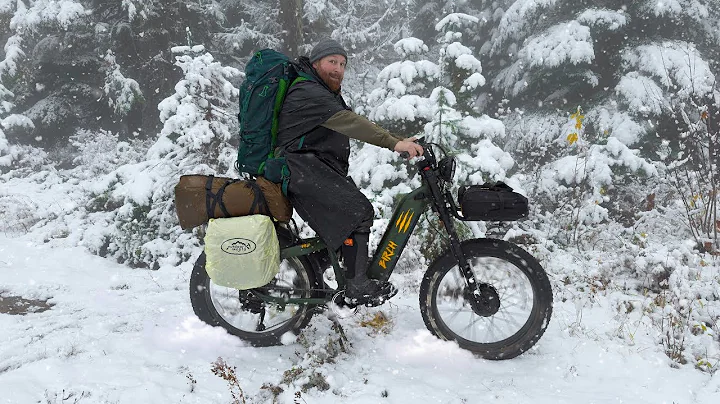 e-Bike Camping with Hot Tent and Waking Up to Surprise Snow thumbnail