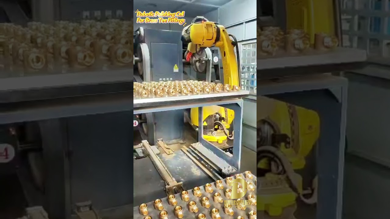 The robot belt sander for polishing brass faucets consists