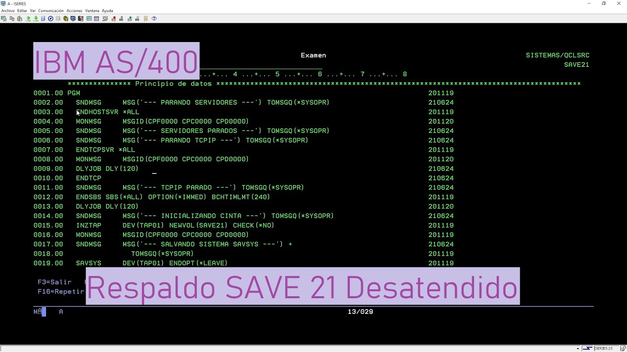 IBM AS/400: Respaldo SAVE21 Automatizado - YouTube