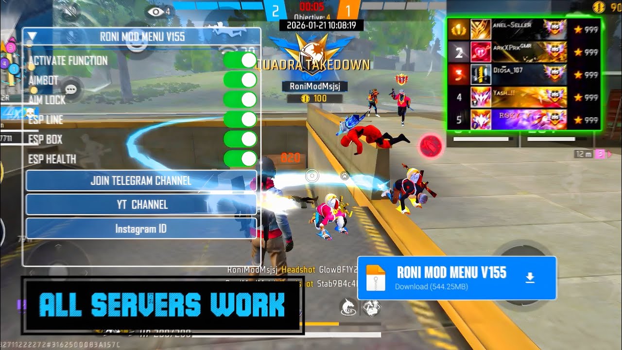 RONI MOD MENU V155 TELEPORT HACK | FREE FIRE MOD MENU | AIM KILL | RONI MOD MENU | OB52 NEW HACK ||