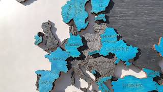 3D Wooden World Map | 2 Layers | Blue on Dark Blue Net Worth