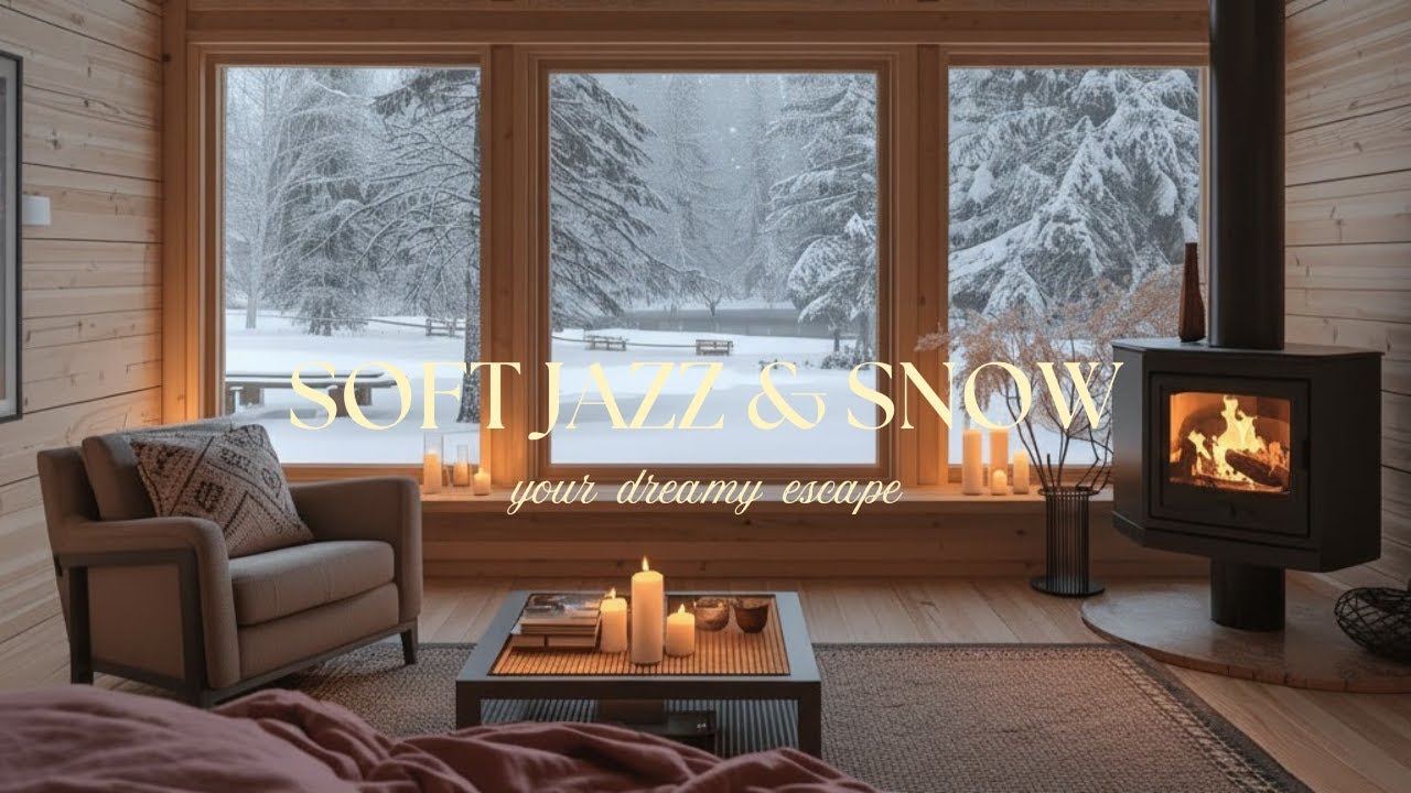 Cozy winter cabin  |  fireplace, snowfall & soft jazz