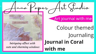 CORAL AUTUMN JOURNAL SPREAD 🤗 WITH CHARMING WINDOWS  RELAXING TUTORIAL | #artjournal #scrapbooking