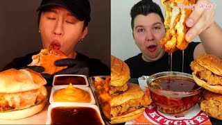 Mukbangers eating Crispy Chicken Sandwich 🍗🍔😋 Who has the best Chicken Sandwich?