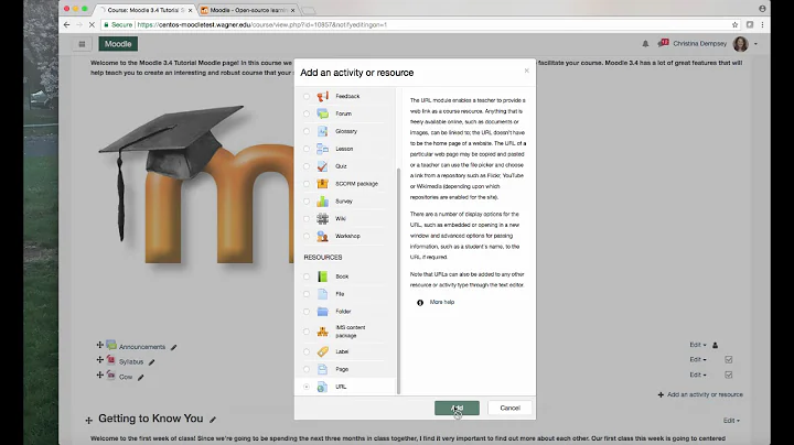 Moodle 3.4 Tutorial Videos-Adding a URL to your Moodle Page