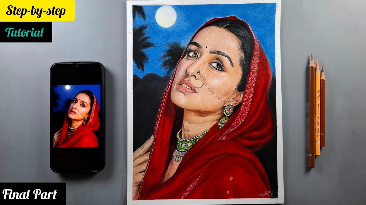 Shraddha Kapoor Drawing with Colour Pencils | Cloth & Background Drawing Tutorial 