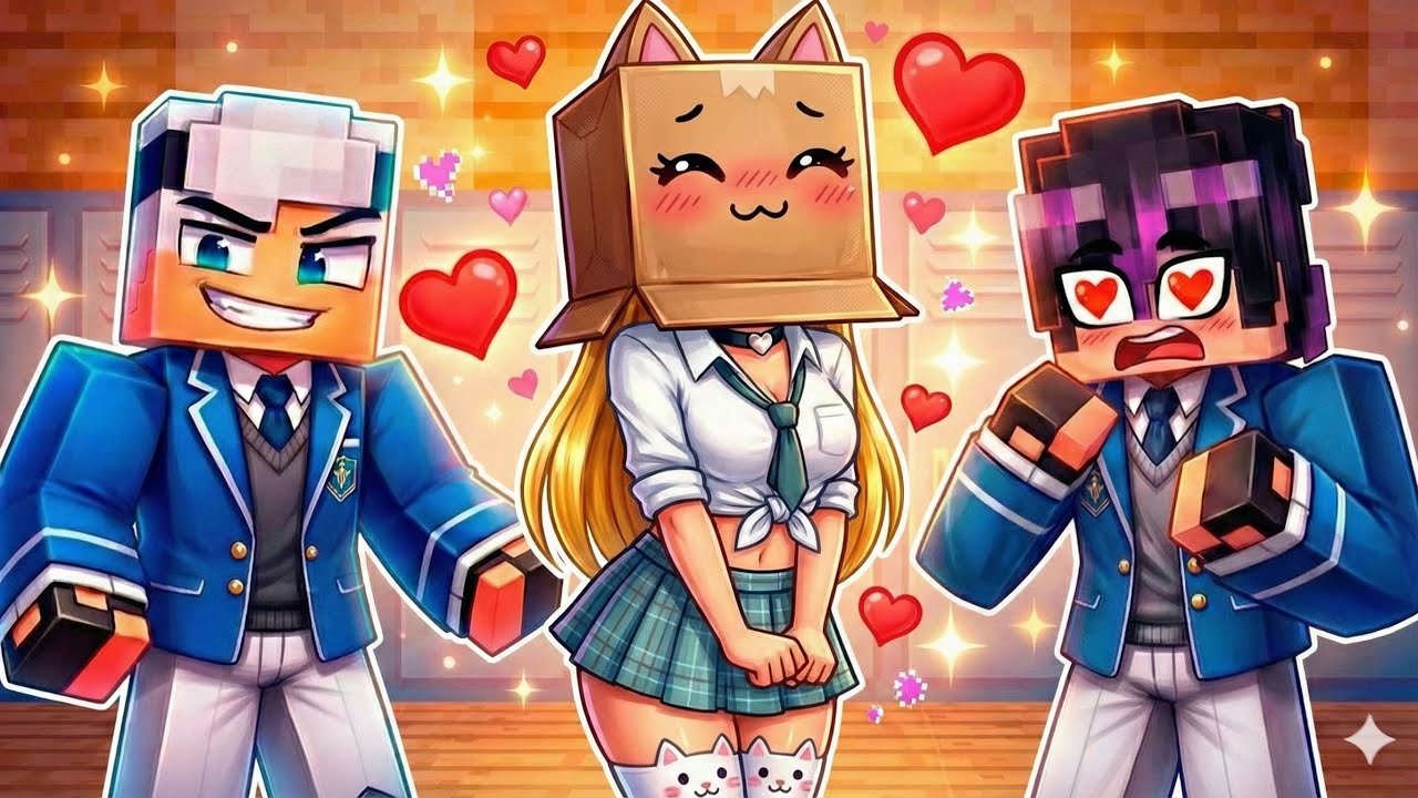 SOU o CRUSH com A GAROTA com a CAIXA NA CABEÇA no Minecraft