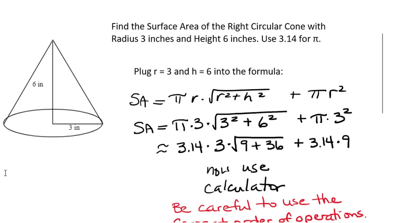 Calculator Steps to find Volume and Surface Area of Cone