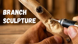 Turning a Simple Branch into a Sculpted Face ✨ (Engraving Pen)