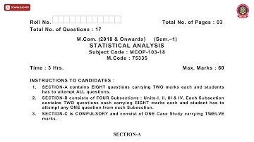 MCOM 1ST SEM STATISTICAL ANALYSIS DEC 2020 | PTU