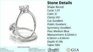 1.07ct Color D Clarity VS1 Round Diamond Petal Solitaire Ring; 18K White Gold